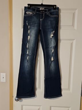 Soundgirl Dark Blue Distressed Flare Jeans